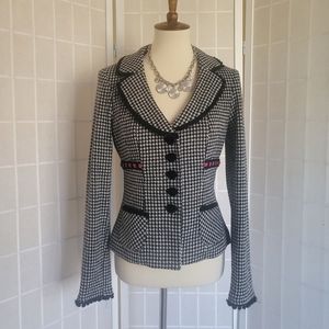 Nanette Lepore Houndstooth Black White Blazer Sz M